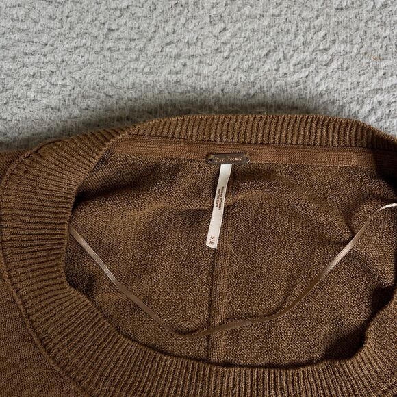 Free People Sweater Women Medium Brown Acrylic Cotton Blend Oversized Ribbed - Picture 3 of 11